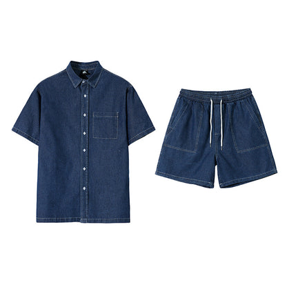 Men's Denim Shirt and Shorts Casual Set