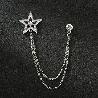 Men's Diamond Crown Star Brooch with Chain