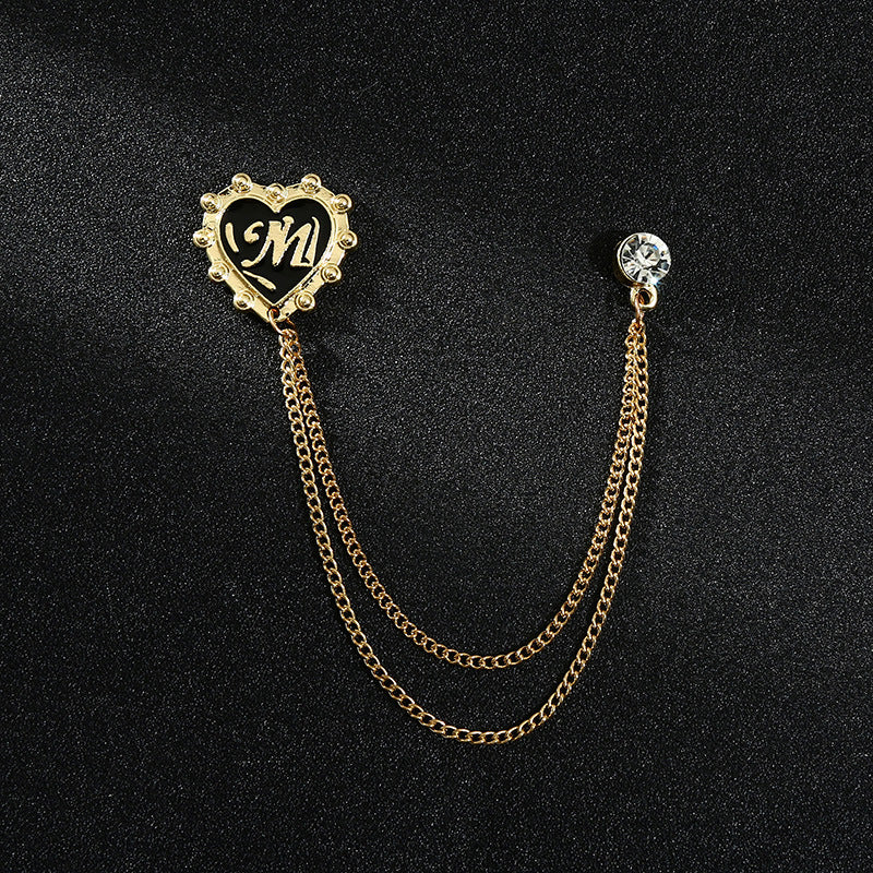 Men's Diamond Crown Star Brooch with Chain