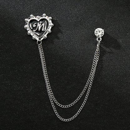 Men's Diamond Crown Star Brooch with Chain