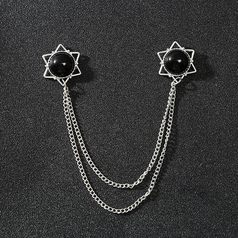Men's Diamond Crown Star Brooch with Chain