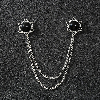 Men's Diamond Crown Star Brooch with Chain