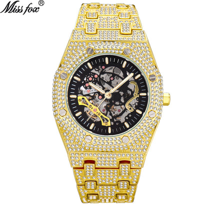 Men's Diamond Mechanical Watch with Luminous Display
