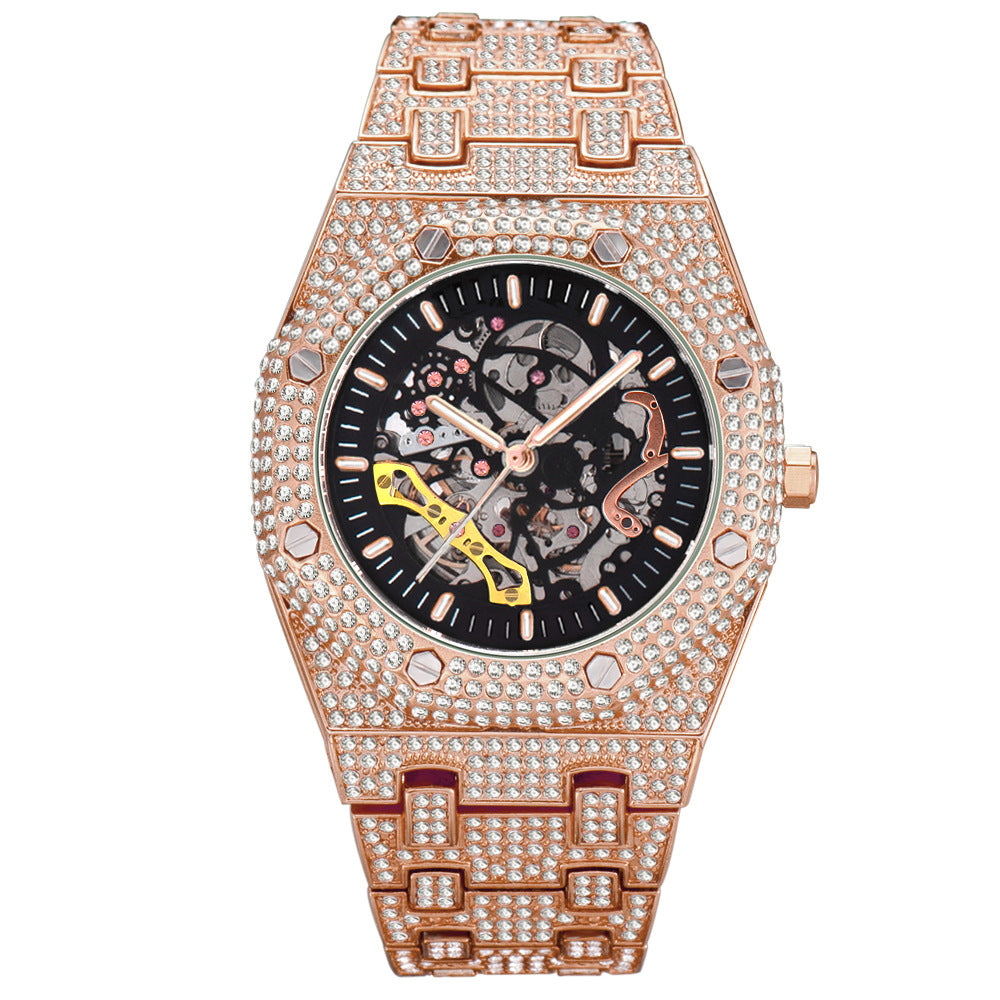 Men's Diamond Mechanical Watch with Luminous Display