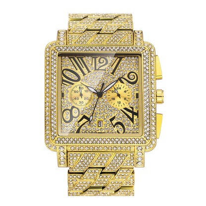 Men's Diamond Square Dial Quartz Watch