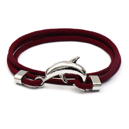 Men's Dolphin and Whale Tail Polyester Rope Bracelet