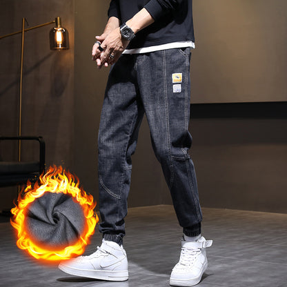Men's Drawstring Straight-Leg Fleece Jeans