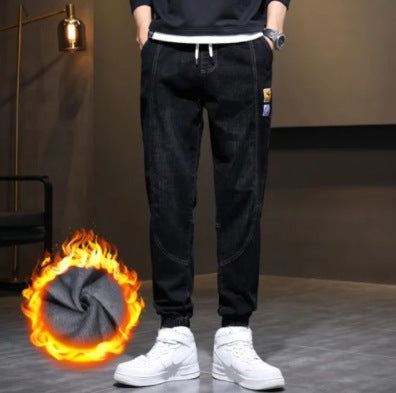 Men's Drawstring Straight-Leg Fleece Jeans