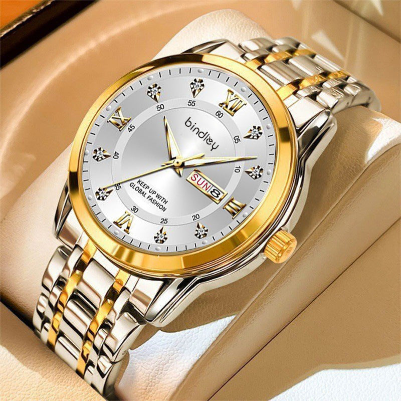 Men's Dual Calendar Quartz Watch with Luminous Hands