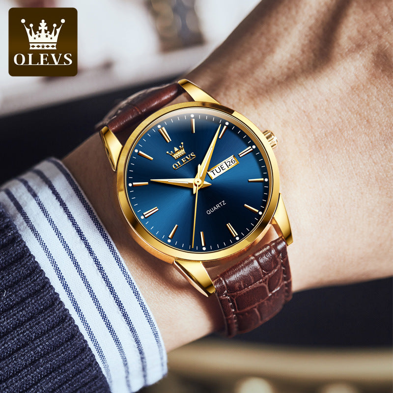 Men's Dual Calendar Quartz Watch with Water Resistance