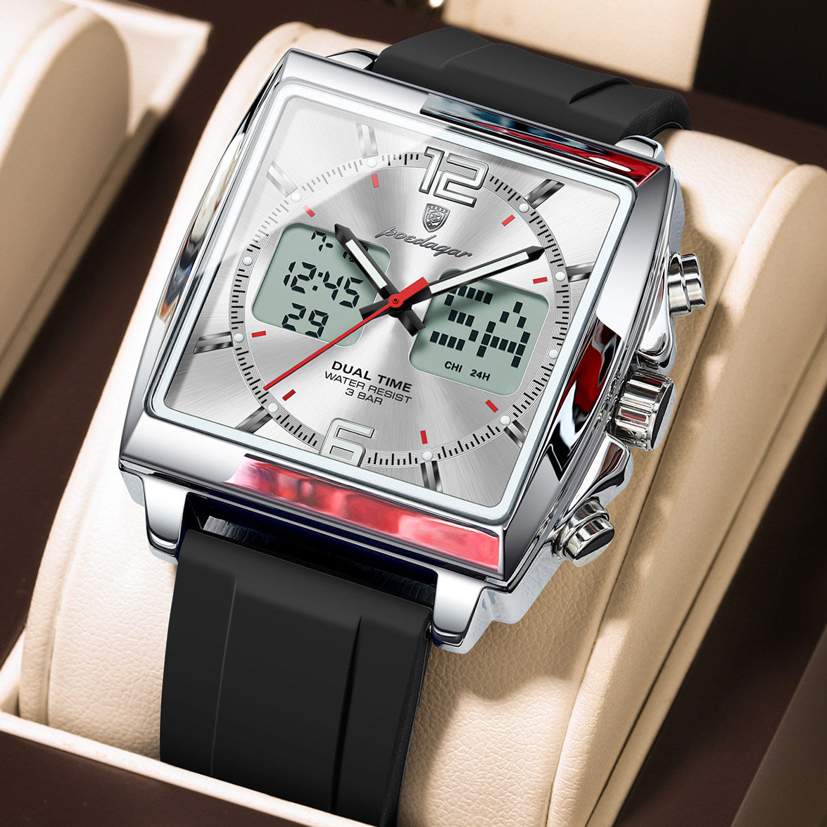 Men's Dual Display Electronic Watch with Luminous Feature