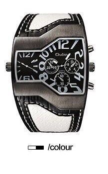 Men's Dual Time Quartz Watch with Leather Strap