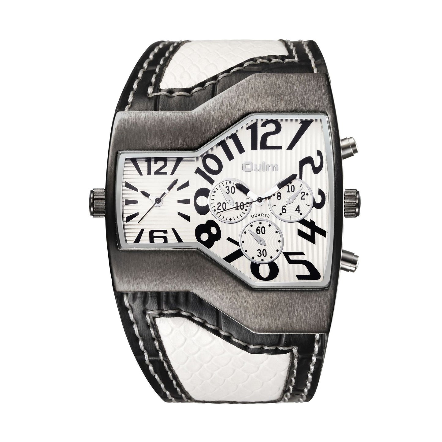 Men's Dual Time Quartz Watch with Leather Strap
