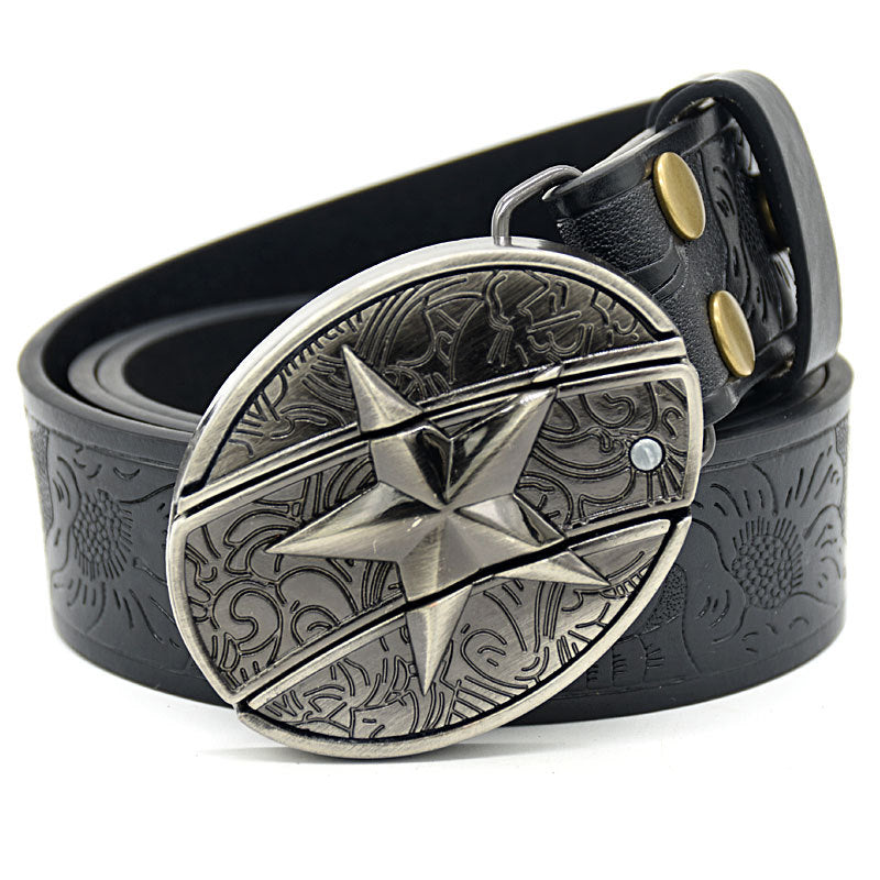 Men's Embossed Pattern Leather Belt