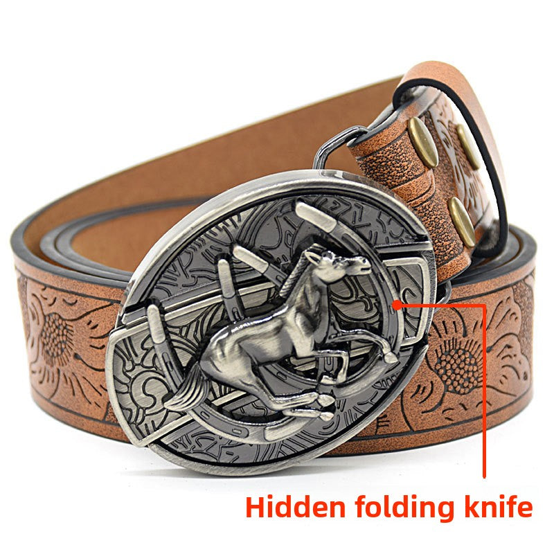 Men's Embossed Pattern Leather Belt