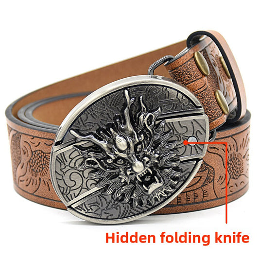 Men's Embossed Pattern Leather Belt