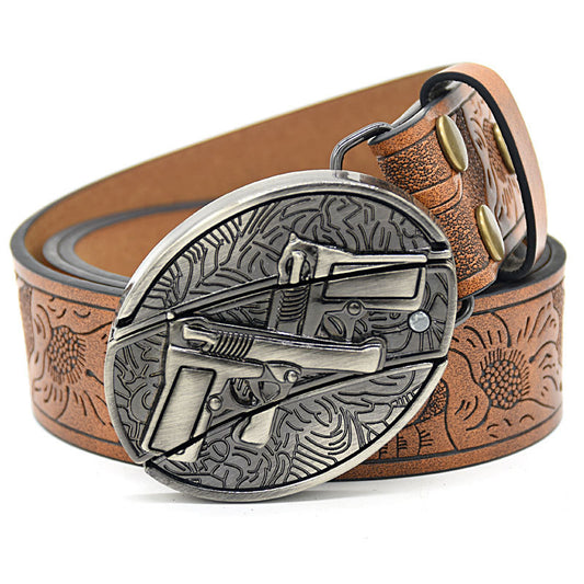 Men's Embossed Pattern Leather Belt