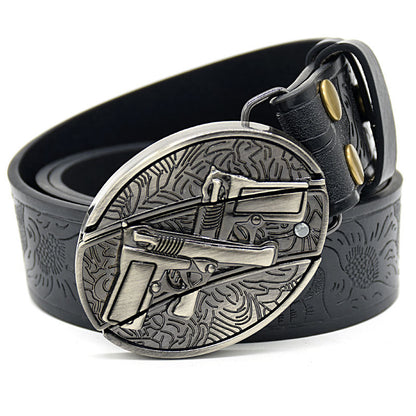 Men's Embossed Pattern Leather Belt
