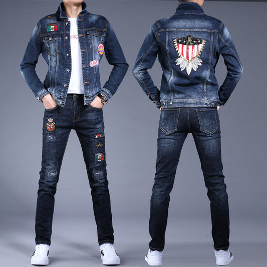 Men's Embroidered Denim Jacket and Pants