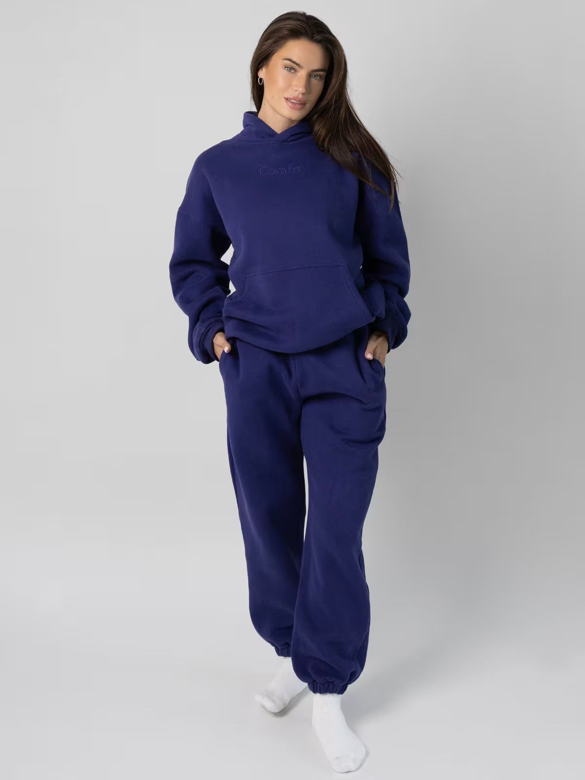 Men's Embroidered Fleece Hoodie Tracksuit