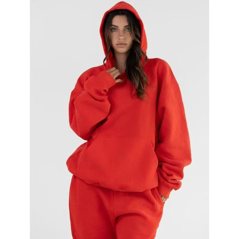 Men's Embroidered Fleece Hoodie Tracksuit