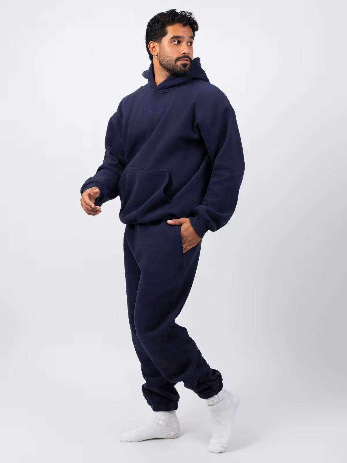 Men's Embroidered Fleece Hoodie Tracksuit