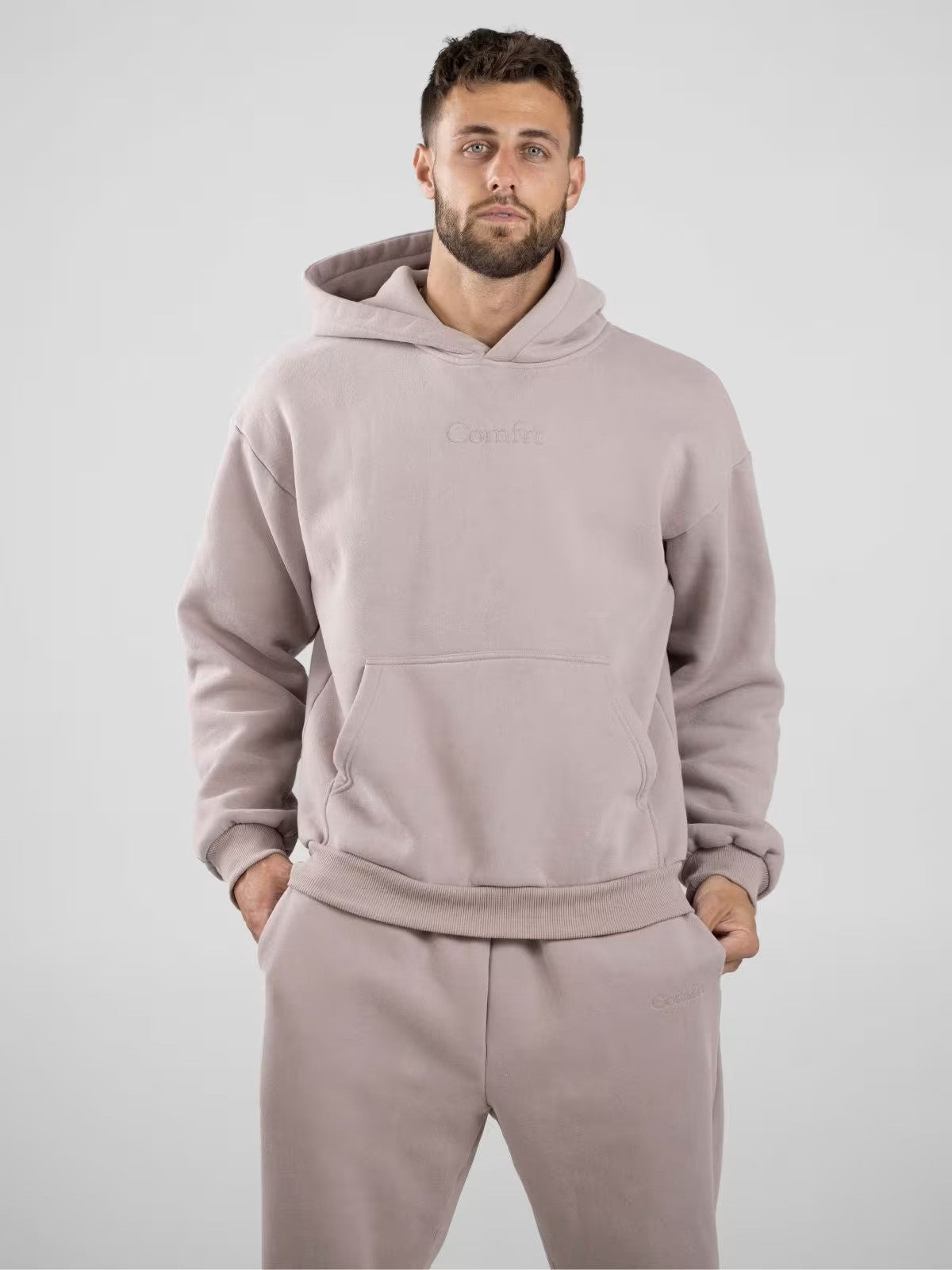 Men's Embroidered Fleece Hoodie Tracksuit