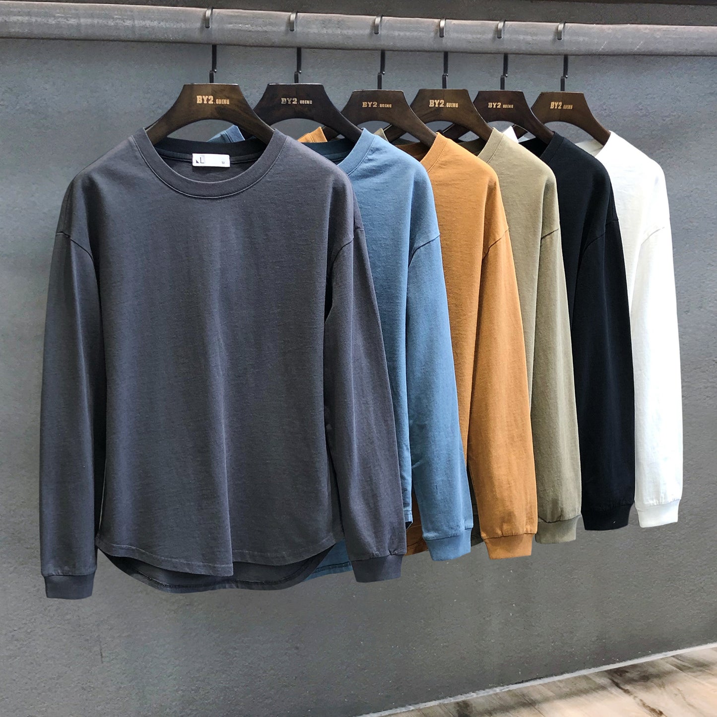 Men's Fashion Solid Color Round Neck Sweater Casual Long Sleeve T-Shirt
