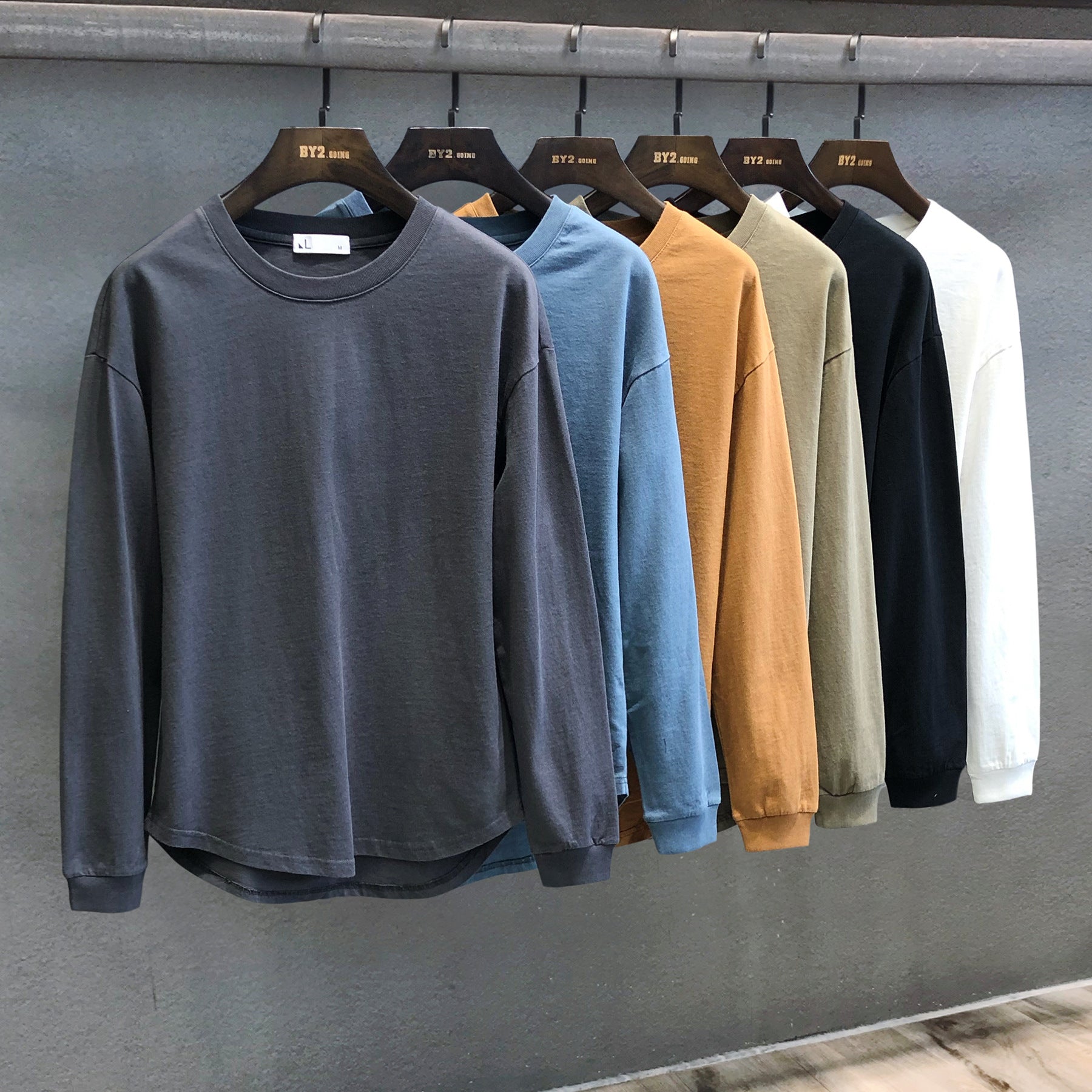 Men's Fashion Solid Color Round Neck Sweater Casual Long Sleeve T-Shirt