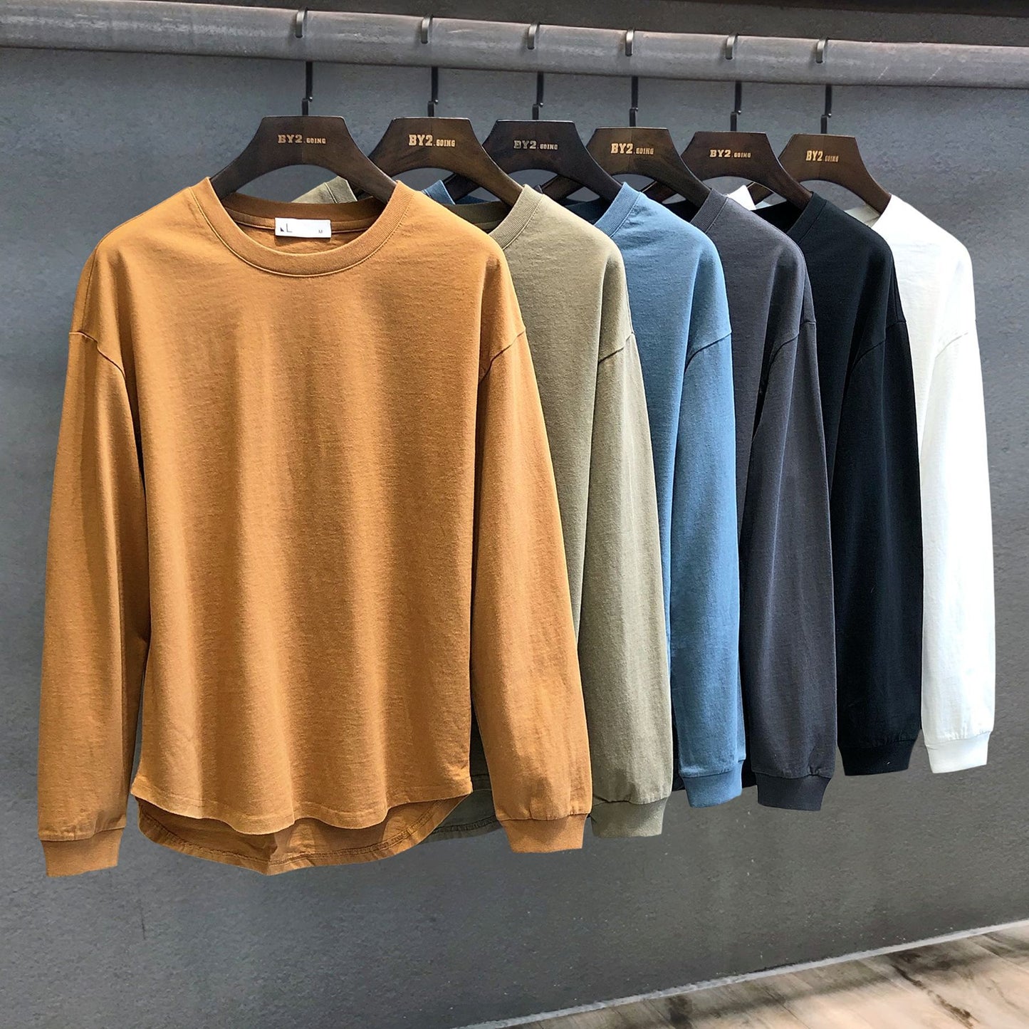 Men's Fashion Solid Color Round Neck Sweater Casual Long Sleeve T-Shirt