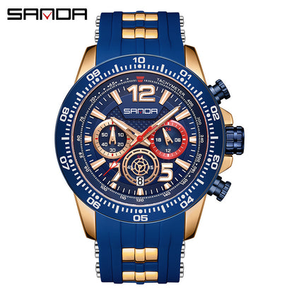 Men's Fashion Three-Eye Six-Pin Waterproof Quartz Watch