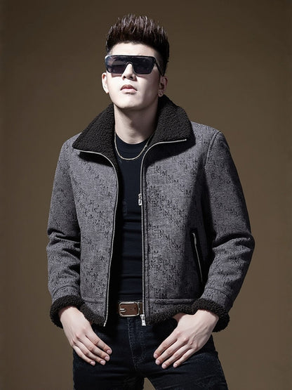Men's Faux Fur Collar Leather Jacket