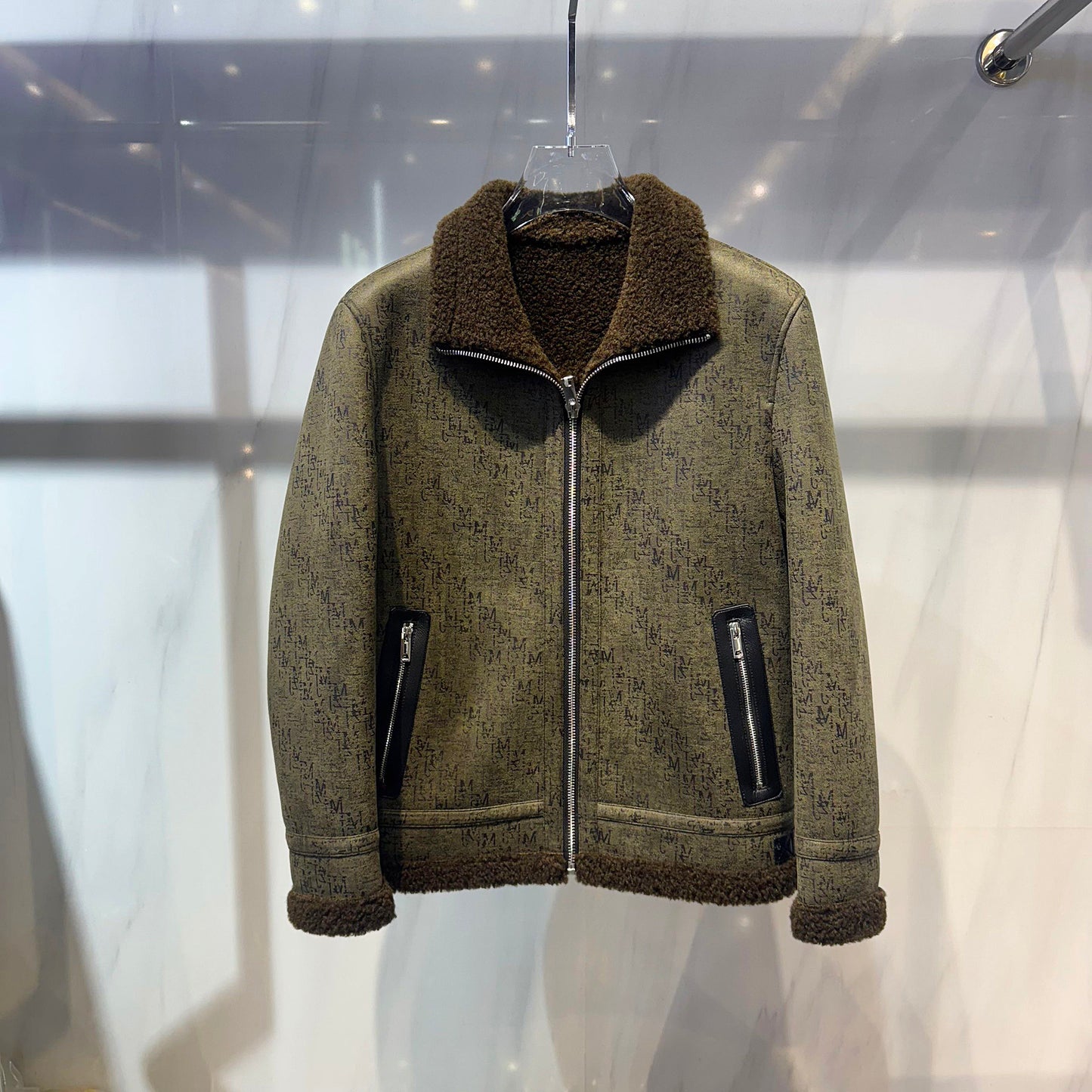 Men's Faux Fur Collar Leather Jacket