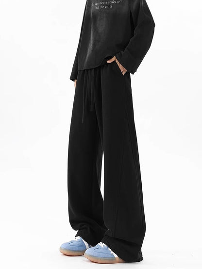 Men's Fleece-Lined Casual Sweatpants Loose-Fit Wide-Leg Pants
