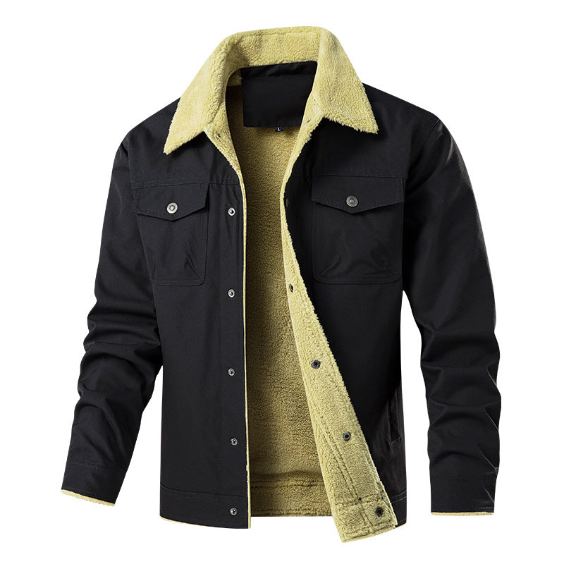 Men's Fleece-Lined Denim Jacket Winter Casual Loose Fit