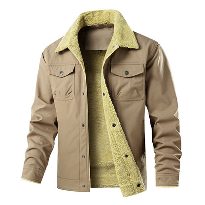 Men's Fleece-Lined Denim Jacket Winter Casual Loose Fit