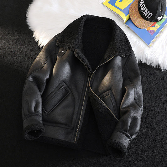 Men's Fleece-Lined Suede Jacket Winter Warm Retro Coat