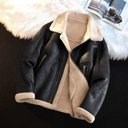 Men's Fleece-Lined Suede Jacket Winter Warm Retro Coat