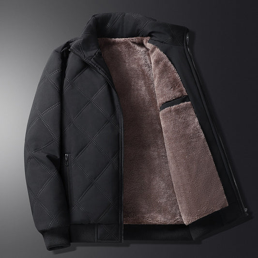 Men's Fleece-Lined Winter Jacket with Stand Collar