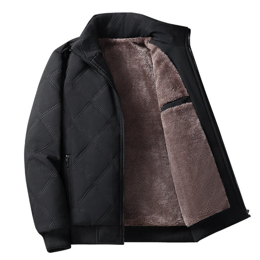Men's Fleece-Lined Winter Jacket with Stand Collar