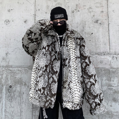 Men's fleece snake-patterned sweater