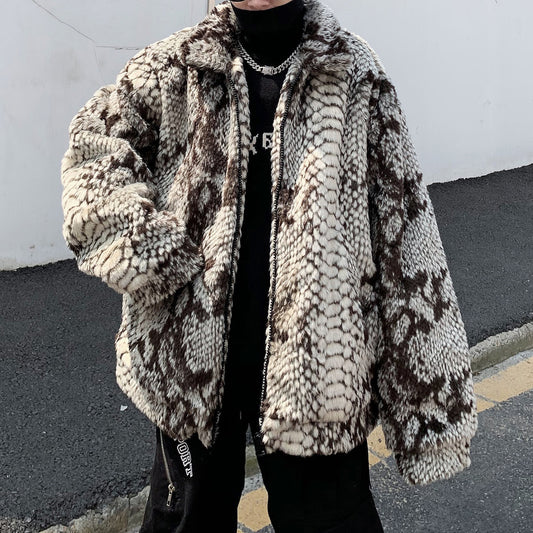 Men's fleece snake-patterned sweater