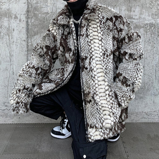 Men's fleece snake-patterned sweater