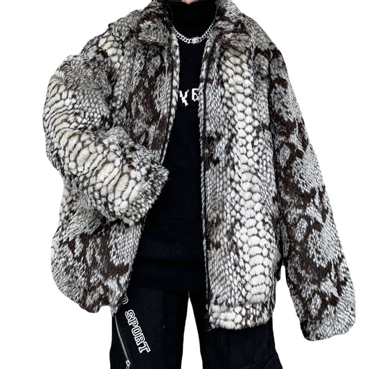 Men's fleece snake-patterned sweater