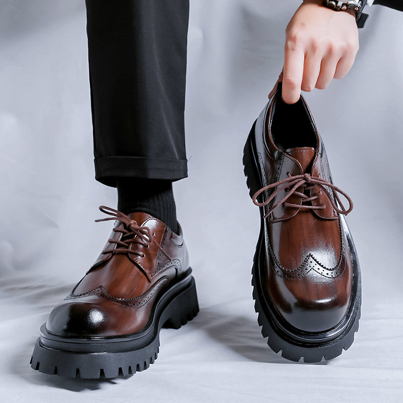 Men's Formal Leather Brogue Shoes with Height-Increasing Sole