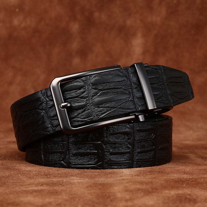 Men's Genuine Leather Automatic Buckle Belt with Crocodile Pattern