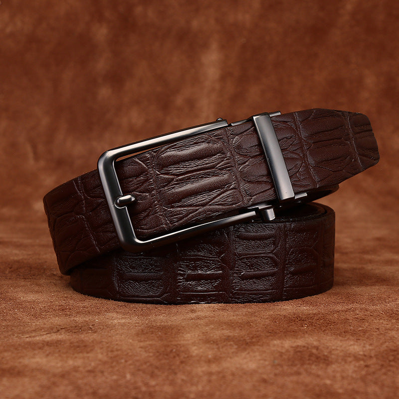 Men's Genuine Leather Automatic Buckle Belt with Crocodile Pattern