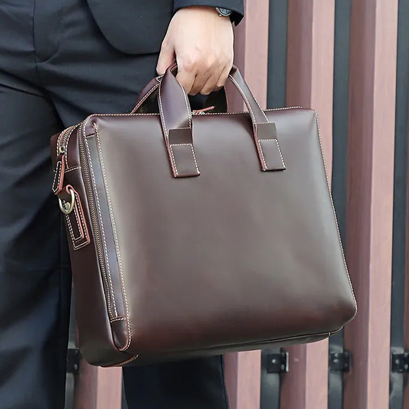 Men's Genuine Leather Briefcase with Adjustable Strap
