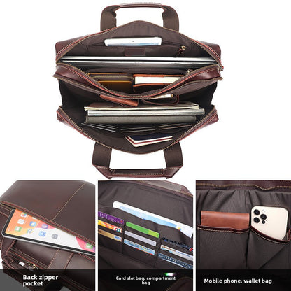 Men's Genuine Leather Briefcase with Adjustable Strap