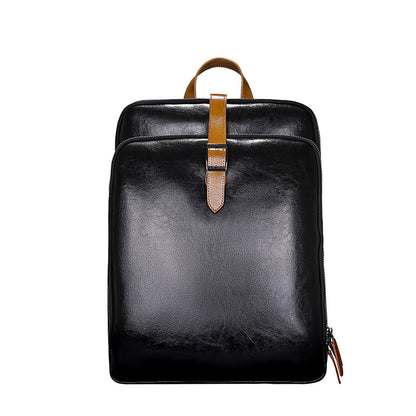 Men's Genuine Leather Business Backpack with Fingerprint Lock